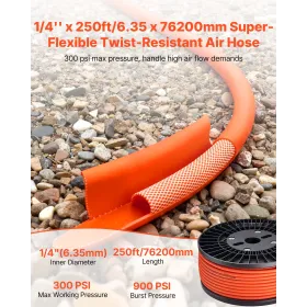 VEVOR Air Hose, 6.35 x 76200mm Hybrid Air Hose, Lightweight, Kink Resistant, Pneumatic Hoses with Three-Layer Hybrid Material fo