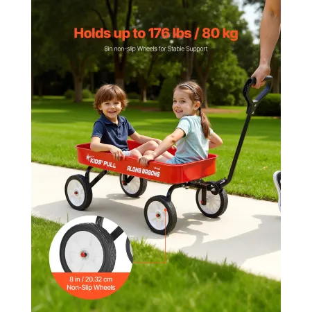 VEVOR-trækvogn til børn, 101 cm småbørnsvogne, understøtter op til 80 kg, terrængående vogne med håndtag, hjælpevognsvogn