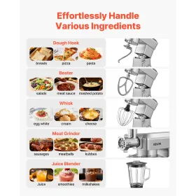 VEVOR Stand Mixer, 4.3 L Electric Kitchen Mixer, 1300W Dough-Mixer, 6+P Speeds Tilt-head Food-Mixer with 1.5 L Blender Cup, Stai