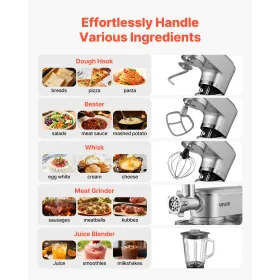 Stand Mixer, 6 L Electric Kitchen Mixer, 1500W Dough-Mixer, 6+P Speeds Tilt-head Food-Mixer with 1.5 L Blender Cup, Stainless St