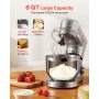VEVOR Standmixer, 6 L Elektrisk Køkkenmixer, 1500W Dejmixer, 6+P Speeds Tilt-head Food Mixer med 1,5 L Blender Cup, Stainl