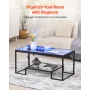 VEVOR Coffee Table, Modern Tempered Glass Coffee Table with Lighting, 2 Tiers Rectangle Glass Center Desk with Open Storage, Min