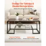 VEVOR Coffee Table, Modern Tempered Glass Coffee Table with Lighting, 2 Tiers Rectangle Glass Center Desk with Open Storage, Min