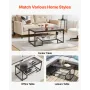 VEVOR Coffee Table, Modern Tempered Glass Coffee Table with Lighting, 2 Tiers Rectangle Glass Center Desk with Open Storage, Min