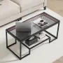 VEVOR Coffee Table, Modern Tempered Glass Coffee Table with Lighting, 2 Tiers Rectangle Glass Center Desk with Open Storage, Min