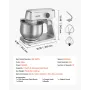 VEVOR Stand Mixer, 7.4 L Electric Kitchen Mixer, 1800W Dough-Mixer, 10 Speeds Tilt-head Food-Mixer with Stainless Steel Bowl, Do
