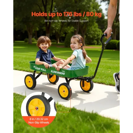 Pull-Along Wagon for Kids, 101 cm Toddler Wagons, Supports up to 80kg, All-Terrain Wagons with Handle, Utility Wagon Cart Birthd