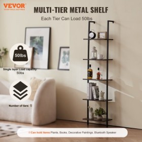 Industrial Square Pipe Shelf 5 Tier 15.6x11.8in Wall-Mount for Bedroom