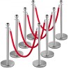 Crowd Control Stanchion, sæt med 8 stykker stanchion sæt, stanchion sæt med 5 ft/1,5 m rødt fløjlstop, sølv crowd control