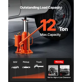 VEVOR Air Hydraulic Bottle Jack, 12 Ton Max belastningskapacitet, 265-505 mm løfteområde, pneumatisk/manuel Heavy Duty svejset