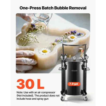 VEVOR Pressure Pot Paint Tank, 30 L Heavy Duty Steel Pressure Pot Tank, Spray Paint Pressures Pots with Three Quick-Connect Coup