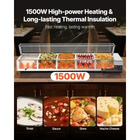 kommerciel madvarmer, 1500 W elektrisk dampvarmer i rustfrit