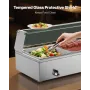 VEVOR kommerciel madvarmer, 1500 W elektrisk dampvarmer i rustfrit stål med glasdæksel, bordplade Buffet Bain Marie wi
