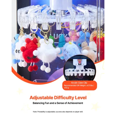 VEVOR Claw Crane Machine, mellemstor arkadespilmaskine med lys og lyd, justerbar sværhedsgrad, præcis legetøjsslikgrabber