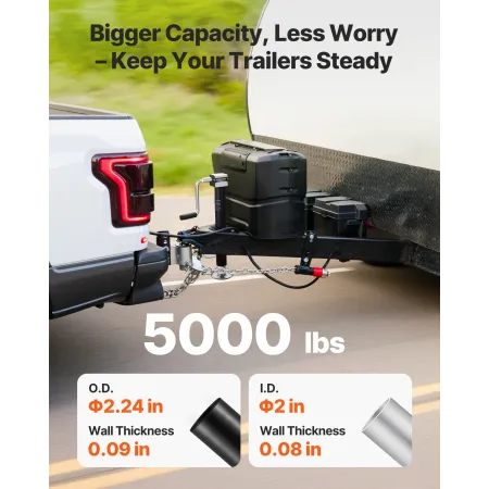 2267 kg A-Frame Trailer Jack, 381 mm Vertical Travel, Trailer Lift Jack with Adjustable 7-Level Drop Leg & Drill Socket, Cordles