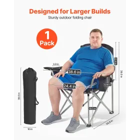 Camping klapstol til voksne, bærbar kraftig udendørs lænestol med polstrede lænestole med fire lænderyg, sidelommer, kopholder