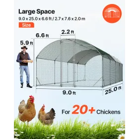 VEVOR Large Metal Chicken Coop, 2.7x7.6x2 m, Walk-in Chicken Run House with Waterproof Cover & Sturdy Frame, Dome Roof Poultry C