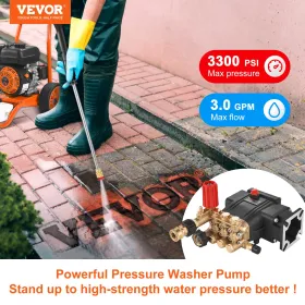 Pressure Washer Pump, 19 mm Shaft Horizontal Triplex Plunger, 3700 PSI, 2.5 GPM, Replacement Power Washer Pumps Kit, Parts Washe