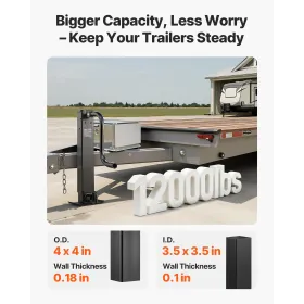 Heavy-Duty Trailer Jack, 5443 kg Load Capacity, Sidewind Square Direct Weld-on Trailer Jack with Handle Crank, Adjustable Drop L