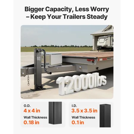 VEVOR Heavy-Duty Trailer Jack, 5443 kg Load Capacity, Sidewind Square Direct Weld-on Trailer Jack with Handle Crank, Adjustable 