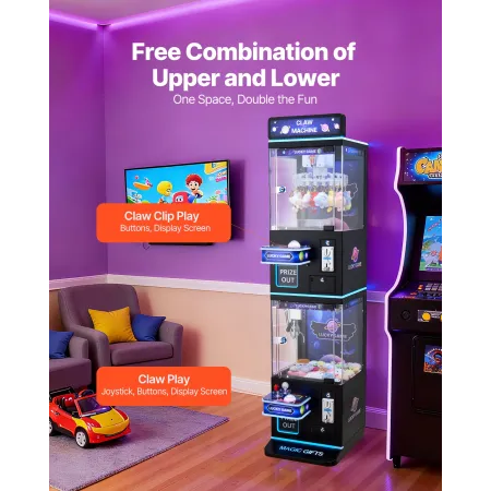 VEVOR Claw Crane Machine, Medium-Sized Arcade Game Machine with Claw + Grabber Double-Layer, Light & Sound, Toy Candy Grabber Pr