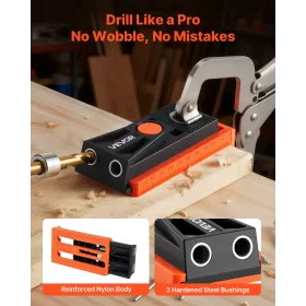 Pocket Hole Jig Kit, 12.7 to 38.1 mm Adjustable, Mini Jig Pocket Hole System with Step Drill, Hex Wrench, Drill Stop Ring, Squar