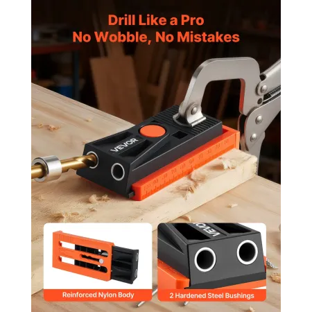 Pocket Hole Jig Kit, 12.7 to 38.1 mm Adjustable, Mini Jig Pocket Hole System with Step Drill, Hex Wrench, Drill Stop Ring, Squar
