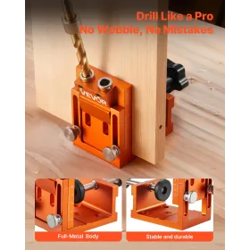 Pocket Hole Jig Kit, 12 mm to 48 mm Adjustable, Jig Pocket Hole System with Step Drill, Hex Wrench, Drill Stop Ring, Square Driv