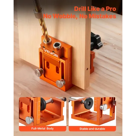VEVOR Pocket Hole Jig Kit, 12 mm to 48 mm Adjustable, Jig Pocket Hole System with Step Drill, Hex Wrench, Drill Stop Ring, Squar