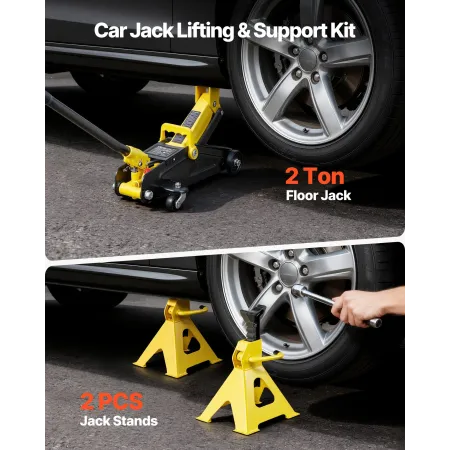 VEVOR Low Profile Floor Jack, 2 Ton Capacity, Steel Racing Floor Jack with Stands, Single Piston Quick Lift Pump, Hydraulic Trol