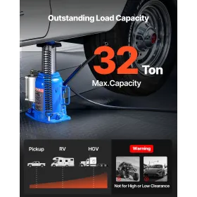 VEVOR Air Hydraulic Bottle Jack, 32 Ton (70546,9 lbs) Kapacitet, 255-415 mm løfteområde, pneumatisk/manuel Heavy Duty svejset