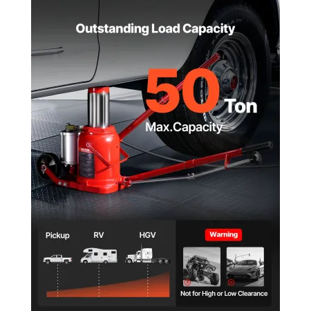 VEVOR Air Hydraulic Bottle Jack, 50 Ton (110231,5 lbs) Kapacitet, 265-410 mm løfteområde, pneumatisk/manuel Heavy Duty Welded Bo