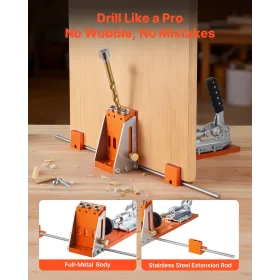 VEVOR Pocket Hole Jig Kit, 12,7 til 38,1 mm justerbart, Jig Pocket Hole System med værktøjskasse, C-klemme, trinbor,