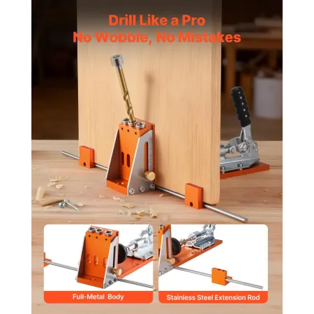 VEVOR Pocket Hole Jig Kit, 12,7 til 38,1 mm justerbart, Jig Pocket Hole System med værktøjskasse, C-klemme, trinbor,