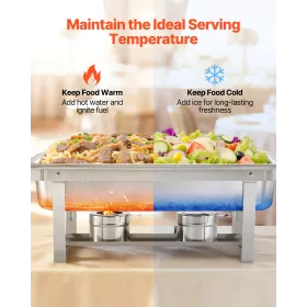 VEVOR Rectangle Chafing Dish, 9.91L 4 Pack Stainless Steel Chafing Dish, Food Warmer Chafer Complete Set with Hollow Handle, 2 F