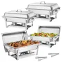 Rectangle Chafing Dish, 9.91L 4 Pack Stainless Steel Chafing Dish, Food Warmer Chafer Complete Set with Hollow Handle, 2 Food To