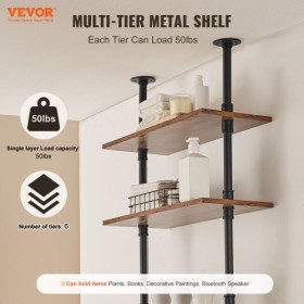 Industrial Pipe Shelf 5 Tier 24x9.84in Wall-Mount for Kitchen Bedroom