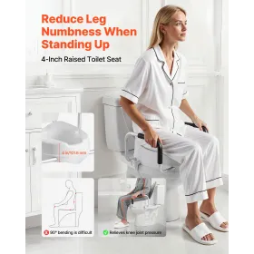 VEVOR Raised Toilet Seat with Arms, 136.1 kg Load Capacity, 101.6 mm Lift Height, Widened Commode Elevated Toilet Seat Riser wit