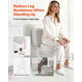 Raised Toilet Seat, 158.8 kg Capacity, 127 mm Lift Height, Commode Elevated Toilet Seat Riser with Enlarged Opening for Seniors,