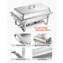 VEVOR Rectangle Chafing Dish, 9.91L 6 Pack Stainless Steel Chafing Dish, Food Warmer Chafer Complete Set with Hollow Handle, 3 F