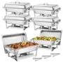 VEVOR Rectangle Chafing Dish, 9.91L 6 Pack Stainless Steel Chafing Dish, Food Warmer Chafer Complete Set with Hollow Handle, 3 F
