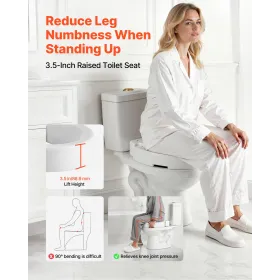 Raised Toilet Seat, 136.1 kg Load Capacity, 88.9 mm Lift Height, Commode Elevated Toilet Seat Riser with Enlarged Opening for Se