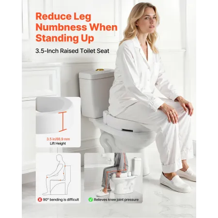 VEVOR Raised Toilet Seat, 136.1 kg Load Capacity, 88.9 mm Lift Height, Commode Elevated Toilet Seat Riser with Enlarged Opening 
