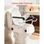 Raised Toilet Seat with Arms, 136.1 kg Load Capacity, 3-Level Adjustable Height, Widened Commode Elevated Toilet Seat Riser with