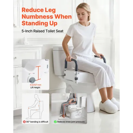 VEVOR Raised Toilet Seat with Arms, 136.1 kg Load Capacity, 127 mm Lift Height, Widened Commode Elevated Toilet Seat Riser with 