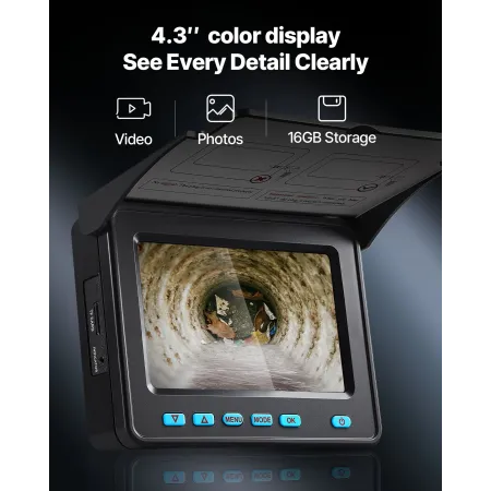 VEVOR Sewer Camera, 50m Drain Inspection Camera, IP68 Waterproof Snake Plumbing Cameras with Lights - 6 Adjustable LEDs, 4500mAh