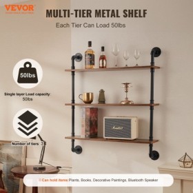 Industrial Pipe Shelf 3 Tier 32x7.87in Wall-Mount for Kitchen Bedroom