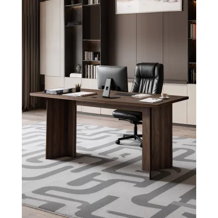 VEVOR 63 in Executive Desk, Large Modern Rectangle Office Table, Heavy Duty Wooden Executive Table with Cable Connection Hole, 1
