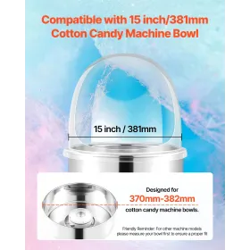 VEVOR Cotton Candy Machine Cover, Transparent Acrylic Dome Bubble Shield, Cotton Candy Machine Bubble Shield Compatible with 381