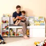 Kids Reading Nook, Wooden Storage Bench with Backrest, Kids Bookshelf & Toy Organizer, Large Toy Box Chest for Playroom, Living 